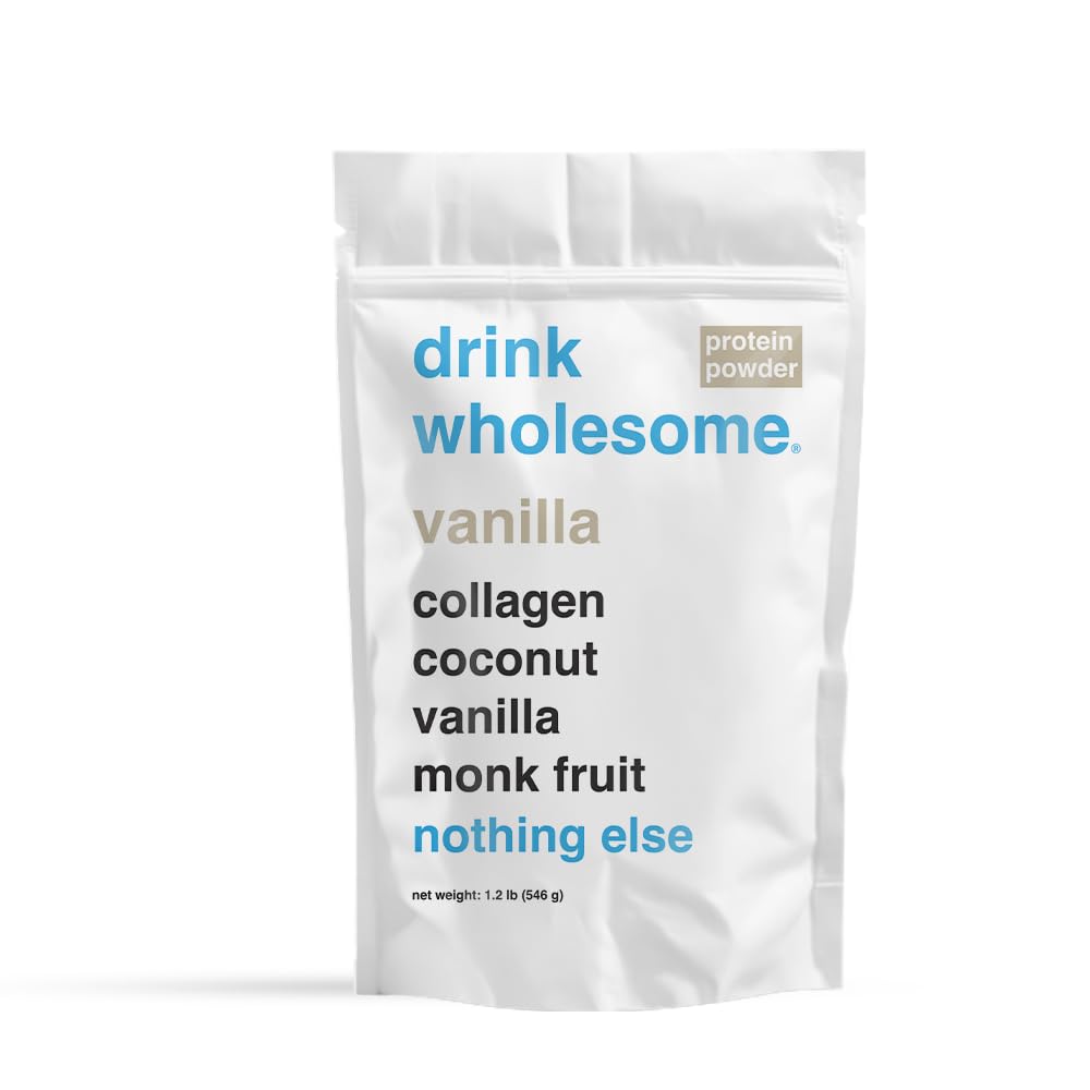drink wholesome Vanilla Collagen Protein Powder | for Sensitive Stomachs | Gut Friendly | Additive & Dairy Free | No Artificial Sweeteners | No Bloating, Farts or Gas | No Constipation or Diarrhea