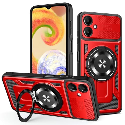 Case Compatibile con Samsung Galaxy F06 5G con M06 5G Custodia per telefono antiurto PC + morbido supporto ad anello. silicone rosso