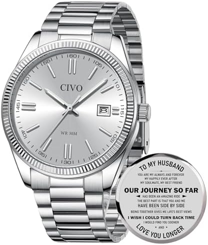 CIVO Analog Mens Watches Silver: Wrist Watches with Date Easy to Read - Dress Stainless Steel Watch for Men Gifts for Husband Father at Birthday Anniversary