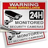 iSYFIX Video Surveillance Sign Sticker - 2 Pack 10x7 inch - CCTV Security Premium Self-Adhesive Reflective Vinyl, Laminated for Ultimate UV Protection, Water & Fade Resistance, Indoor & Outdoor