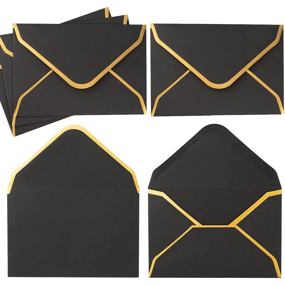 30 Pcs Mini Gift Card Envelope Small Invitations Envelopes Greeting Cards Envelope Business Card Envelopes Tiny Pockets with Gold Border Black