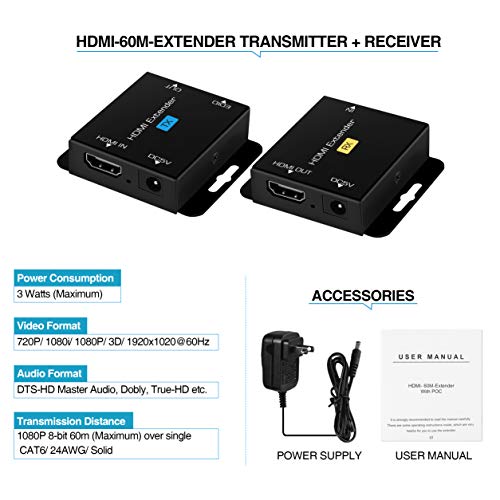 Avedio Links 196Ft/60M Hdmi Extender Over Cat 5E/6/7, Avedio Links 1080P@60Hz Hdmi Ethernet Extender Adapter thumb #6