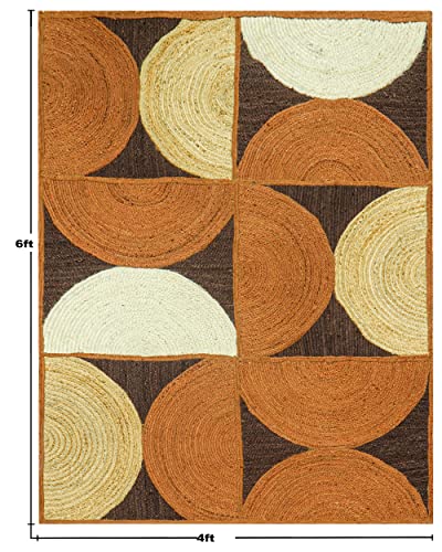 Tapis géométrique marron d'Inde d'une qualité artisanale exceptionnelle