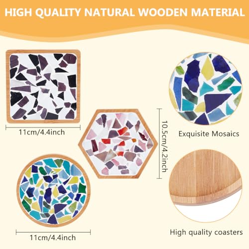 WEBEEDY 3 Set DIY Mosaic Coaster Kit DIY Craft Coaster Glass Coasters Mixed Color Mosaic Glass Pieces Art Plate Mosaic Coaster Making Kit for Drinks Tray Handmade Home Decor Gifts - Image 3