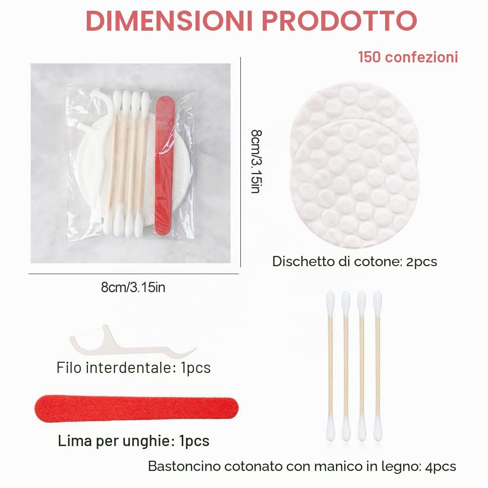 Hotel Vanity Set,Articoli da Toeletta Confezionati Singolarmente, Kit Hotel Vanity cn Tamponi di Cotone, Tamponi di Cotone,Filo Interdentale e Lima per Unghie,150 Pezzi