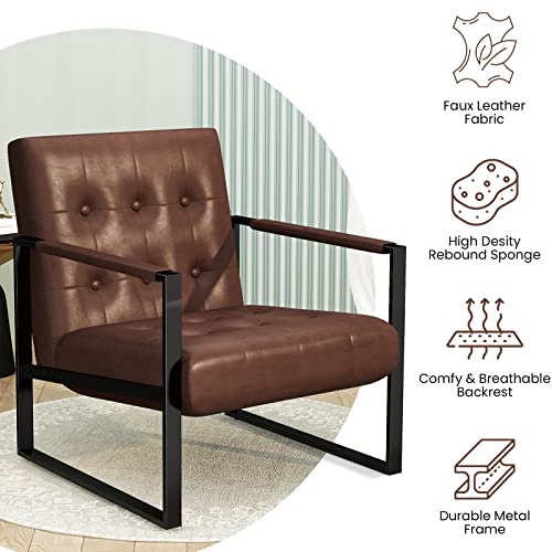 Awqm Accent Chairs Set Of 2, Modern Tufted Design Brown Faux Leather Chairs With Durable Metal Frame And Arms, Upholstered Living Room Chair For Home, Office - Brown #TOP6