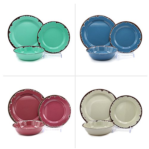 Rustic Melamine Dinnerware 12 Pc Set Vintage-Inspired Way To Enjoy Casual Meals With