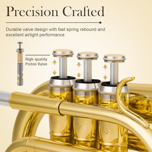 SONICAKE Bb Taschentrompete Messing Gold Lack, Komplettes Anfänger Trompeten-Set mit 7C Mundstück, Hartschalenkoffer und Handschuhe QPT-01