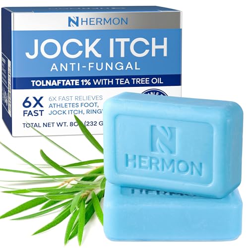Hermon Jock Itch Antifungal Soap: Antifungal Bar with Tea Tree Oil Soothing Care & Relief of Itching, Burning & Scaling from Jock Itch, Athlete’s Foot & Ringworm – 2 Bars
