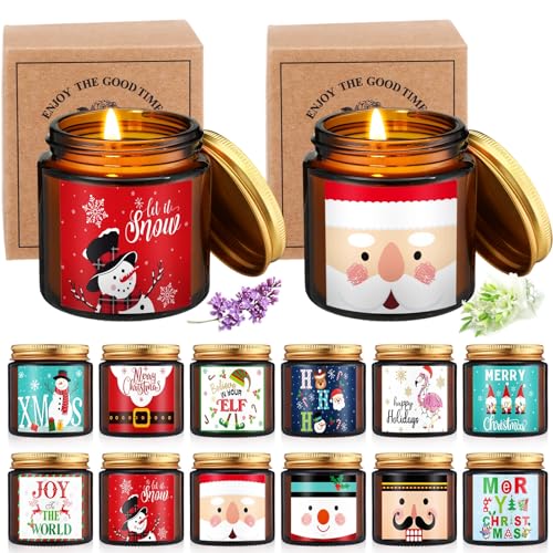 MTLEE 12 Pcs Christmas Scented Candles Gift Set Xmas Holiday Aromatherapy Candles Warm Scented Winter Candle Soy Wax Candles Gift with 12 Fragrances for Mom Mother Sister Decor (Brown and Gold) Deal