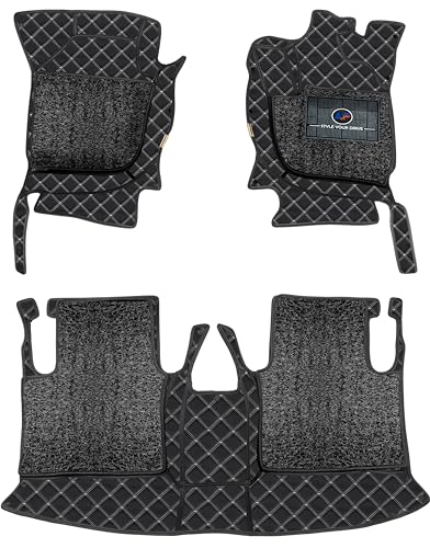 Image of Autofurnish Luxury 7D Car Mat Full Set for Maruti Suzuki Wagon R 2019 || Luxury Leather Dual-Stitch Full Set 7D Car Floor Mat || 100% Waterproof || Color : Black Silver