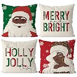 GAGEC Christmas Pillow Covers 16x16 Inch Holly Jolly Black Santa Claus Winter Throw Pillows Merry Ch