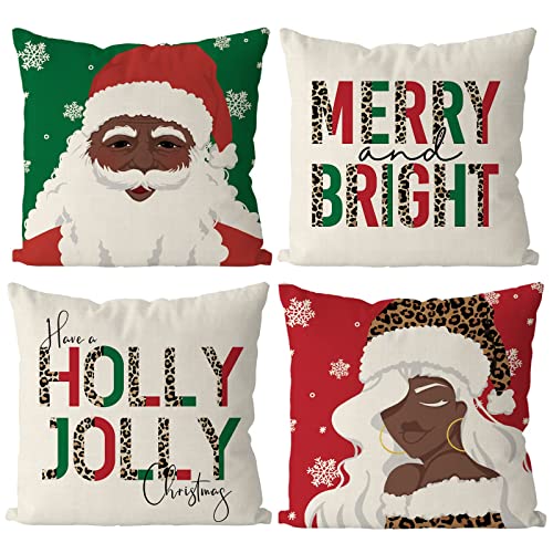 Gagec Christmas Pillow Covers 16X16 Inch Holly Jolly Black Santa Claus Winter Throw Pillows Merry Christmas Pillowcase Set Of 4 Home Decor Living Room House Decorative Cushion Case For Sofa Couch #TOP5