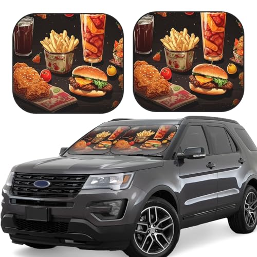 Pare-soleil pour pare-brise de voiture pliable motif burger poulet taille S auto SUV