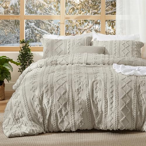Bedsure Tufted Boho Comforter Set King Size - Linen Boho Bed Set, GentleSoft&trade; 3 Pieces...