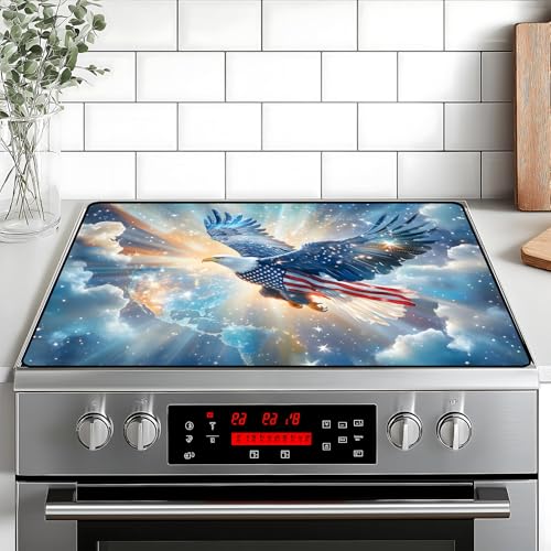 Image of Patriotic Stove Top Cover,Stove Protector Mat, 4th of July American Flag Kitchen Decor, Heat Resistant for Electric Stove,28 x 20 Inch