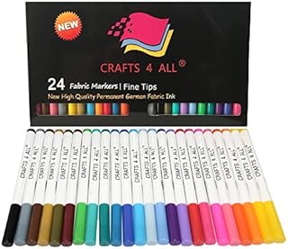 Crafts 4 ALL Fabric Markers Pens Permanent Color Art Markers 24 SET Premium Graffiti Fine Tip MINIMAL BLEED Child safe & non-toxic.