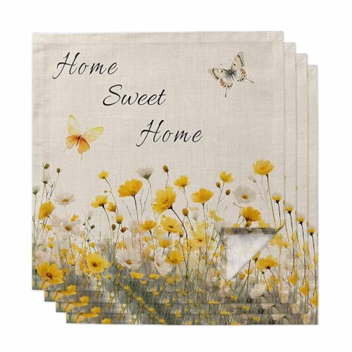 Servilletas de Tela Beige Floral 20 x 20 Pulgadas Set 4 miniatura 1