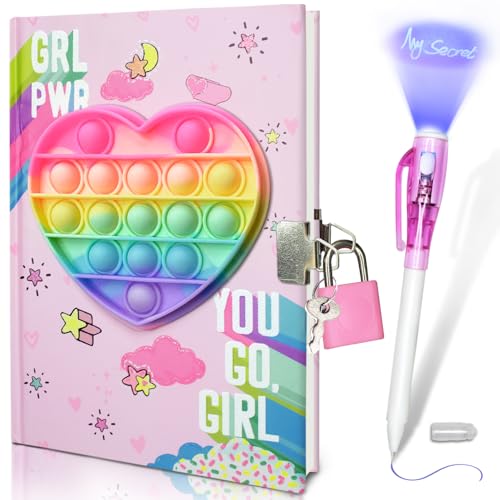 Pop Secret Diary for Girls w/ Invisible Pen Lock Notebook for Girl Gifts