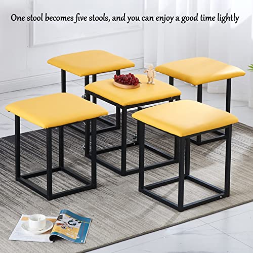 Tabouret ottoman cube gigogne 5 en 1 pour salon et salle à manger modulable vert - 4