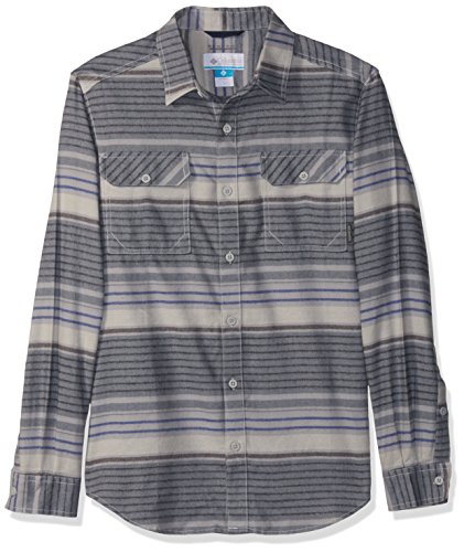 Columbia Men's Flare Gun Flannel III Long Sleeve Shirt, Grey Stripes, S