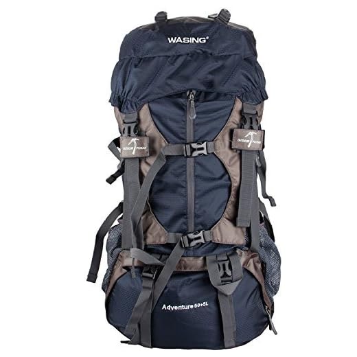 WASING 55L Internal Frame Backpack for Outdoor Hiking Travel Climbing Camping Mountaineering with Rain Cover WS-55Lpack-darkblue