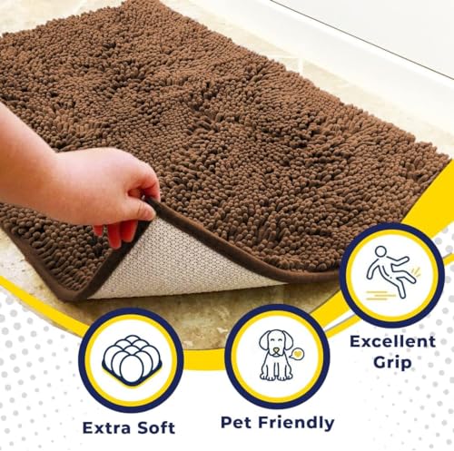 Muddy Mat® Shown on TV – Super Absorbent Door Mat Indoor, Microfiber Quick Dry Chenille Entryway Rug, Non-Slip Front Door Mat, Indoor Mats for Entryway, Machine Washable Pet Rug, Brown 24"x36"