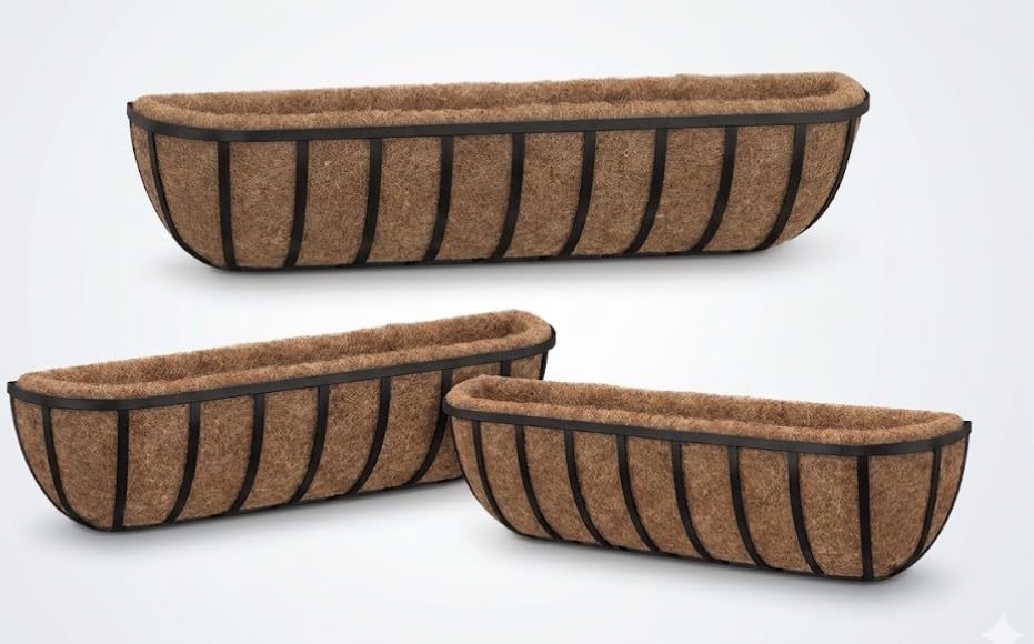 FAHAAM Premier ||Set of 3 Handmade Wall Trough Planters|| Metal Design With Coconut Timber Interior ||62x18x16.5cm||Perfect 4 Garden indoor/Outdoor.