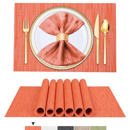 BETEAM Placemats Set of 6, Woven Vinyl Placemat for Dining Table Washable Wipeable Kitchen Place Mats Durable Indoor Outdoor Table Mats