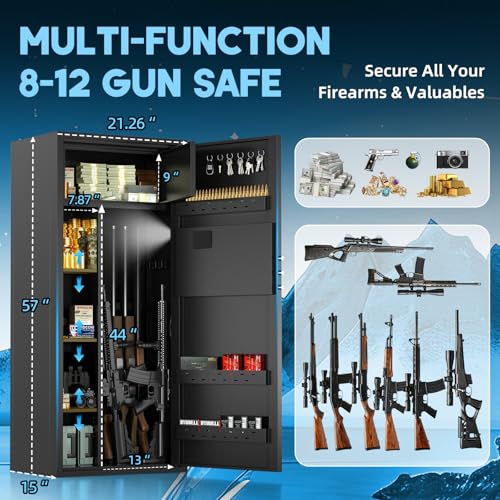 Image of 12-15 Large Gun Safe for Rifles and Pistols, Gun Cabinets for Rifles and Shotguns with Digital Keypad and Alarm Mode, Easy Assembly Rifle Safe for Home, Internal Lockable Box & Removable Shelves