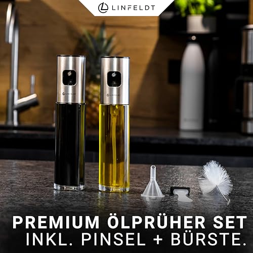 LINFELDT 2er Set Ölsprüher für Speiseöl je 100ml mit Glas & Edelstahl – Ansicht 2