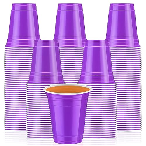 Sabary 100 Pack 12oz Plastic Cups Purple Graduation Heavy Duty Drinking Disposable Cups with Lines for Beverage Wedding Holiday Camping Barbecues Birthday Party Summer Outdoor Picnic