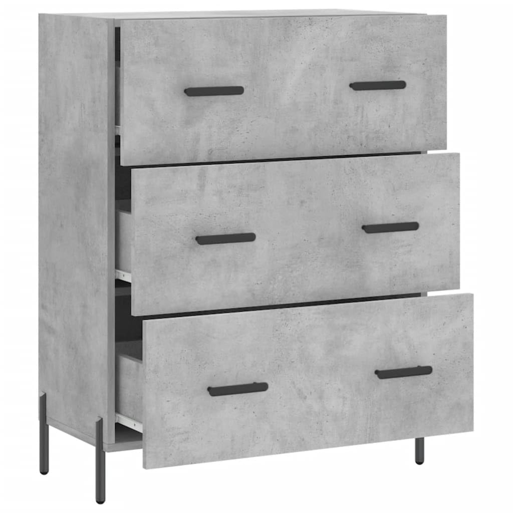 Credenza grigio cemento, 69,5 x 34 x 90 cm, comò con 3 cassetti
