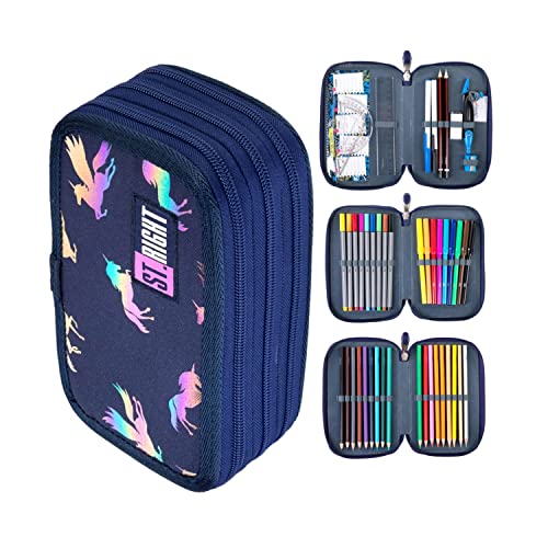 Goldkids St. Right XXL Federtasche Federmappe Federmäppchen 46-teilig gefüllte Schüleretui 3-stöckig 19 x 13 x 7 cm inkl. Hausaufgabenheft Holo Unicorns Einhorn