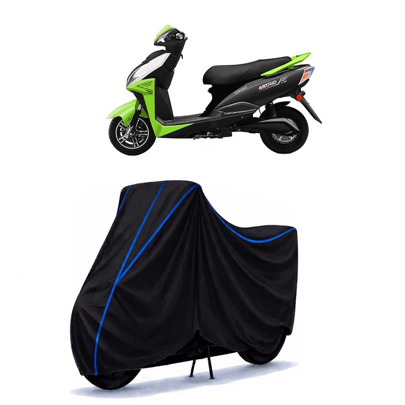 Image of Scooty Cover Water Resistant for Gemopai Astrid Lite | Universal Scooter & Bike Cover | Heavy Duty UV Dust, Rain & Scratch Protection | Elastic Fit All Weather Indoor Outdoor | Black with Blue Piping