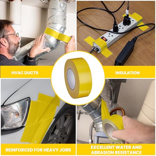 Image of T.R.U. Set of 2 Yellow Durable Duct Tape Rolls, 11 Mil Thickness, 2 Inches by 30 Yards, High Strength, Flexible, No Residue, Water-Resistant and Tearable by Hand, Versatile for Indoor and Outdoor Use