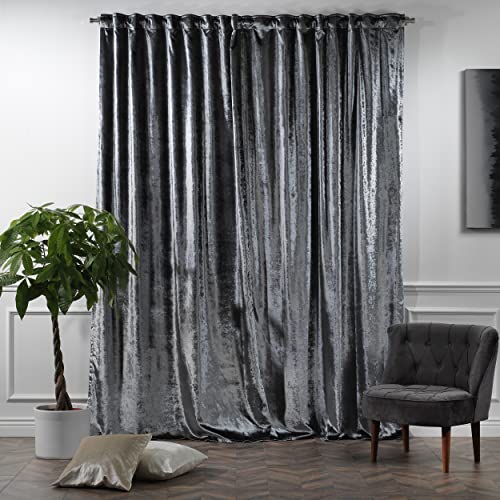 Casanema Grey Extra Long Shiny Velvet Curtains Luxury Colors Light Blocking Hang Back Tab & Rod Pocket 1 Panel Curtain 5-30 Ft Home Décor Custom Made Drapes -Made In Turkey (100" W X 108" L) #TOP2