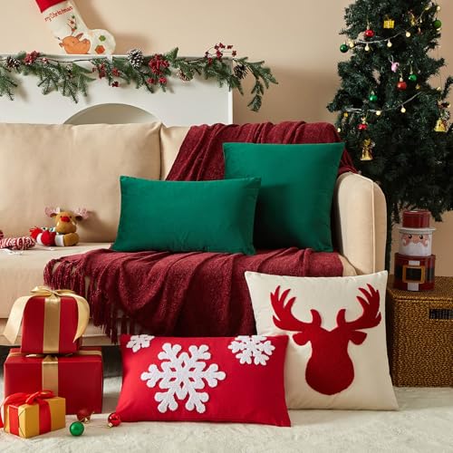 Image of JUSPURBET 16x16 Decorative Velvet Throw Pillow Covers Set of 2,Dark Green | Modern Soft Cushion Covers Cases with Hidden Zipper for Couch Sofa Bed Living Room Bedroom Christmas Decor