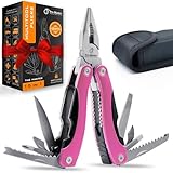 Pink Multitool 15-in-1 for Mom, Wife, Daughter, Grandma, Practical EDC Multi Tool Pliers, Pocket Knife with Safety-Locking, Great for Hiking, Camping, Simple Repairs, Car Glove Box
