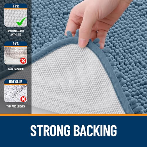 Image of OLANLY Bathroom Rugs Sets 2 Piece, Soft Absorbent Chenille Bath Mats Area Rug Set, Non-Slip, Quick Dry, Machine Washable Bath Mats for Bathroom, Home Decor Accessories (30 inchx20 inch+24 inchx16 inch, Airy Blue)