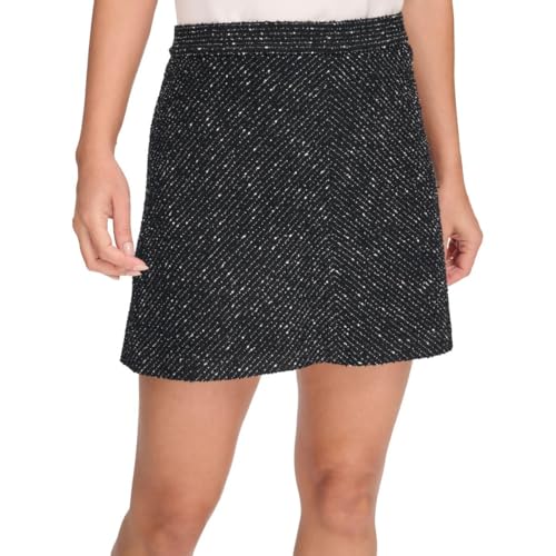 DKNY Womens Tweed Striped A-Line Skirt B/W 16 Black White