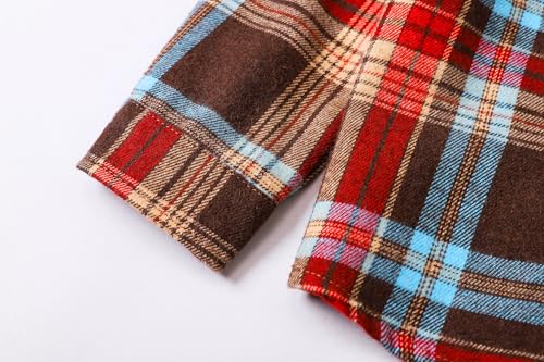 Image of SANGTREE Women and Girls Oversized Flannel Plaid Shirt Mid-Length Casual Button Down Shirt with Pockets