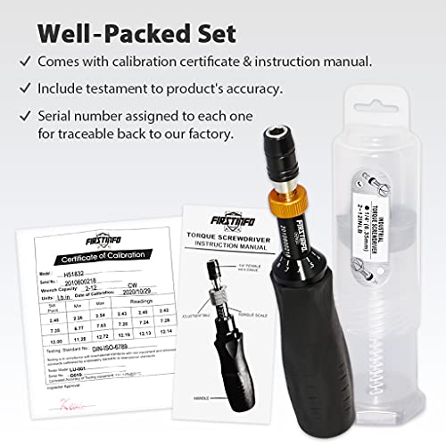 Image of FIRSTINFO H51832 Precision Certified Limited /Limiting Torque Screwdriver 2-12 in-lbs with 1 /4 Inch Universal Hex Bit Holder Quick Release Design