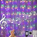 AWQ 300 LED 6.6ft x 9.8ft Curtain String Light Window Fairy Lights 4 Music 11 Lighting Modes with Remote Control for Christmas Party Home Outdoor Indoor Wall Decorations(Warm & Multicolor)