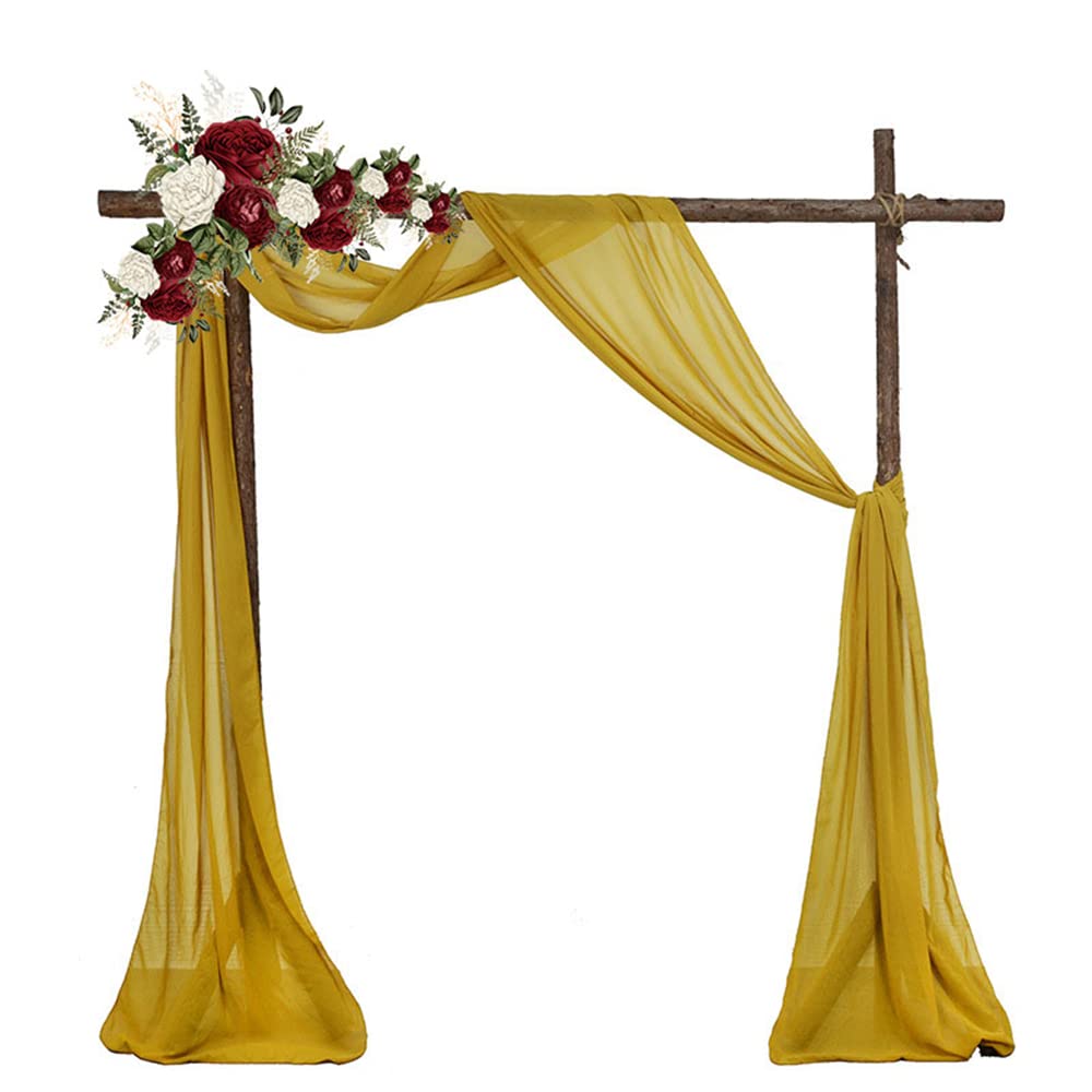 Lukery Wedding Arch Draping Fabric, Chiffon Fabric Drapes Wedding Sheer Voile Backdrop Curtain for Wedding Archway Ceremony Party Decor (30x236 inch,golden yellow)