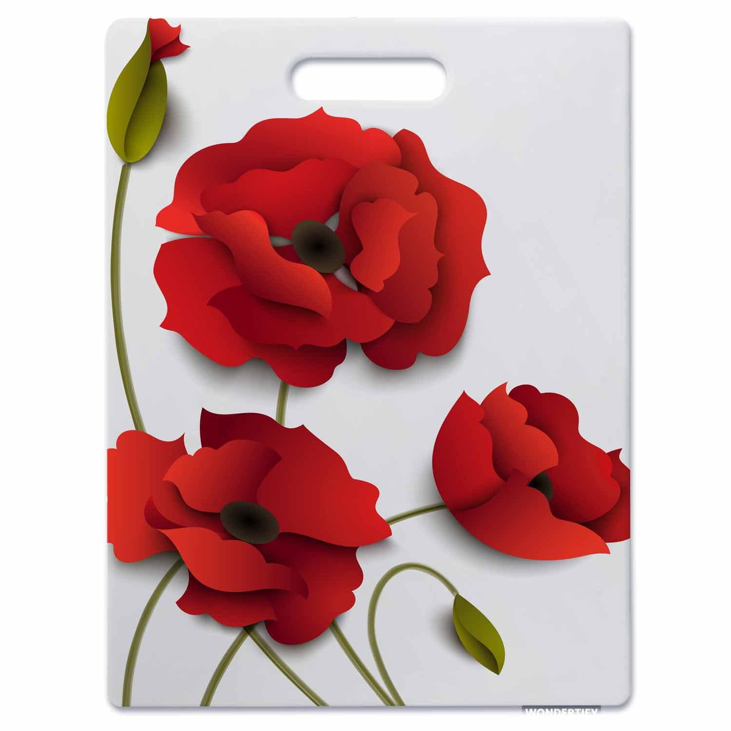 Wondertify Poppy Flowers Large Cutting Board Paper Floral Vivid Petals Buds Dishwasher- Safe Chopping Board For Kitchen With Easy Grip Handle 15.9" X 10" Red Green