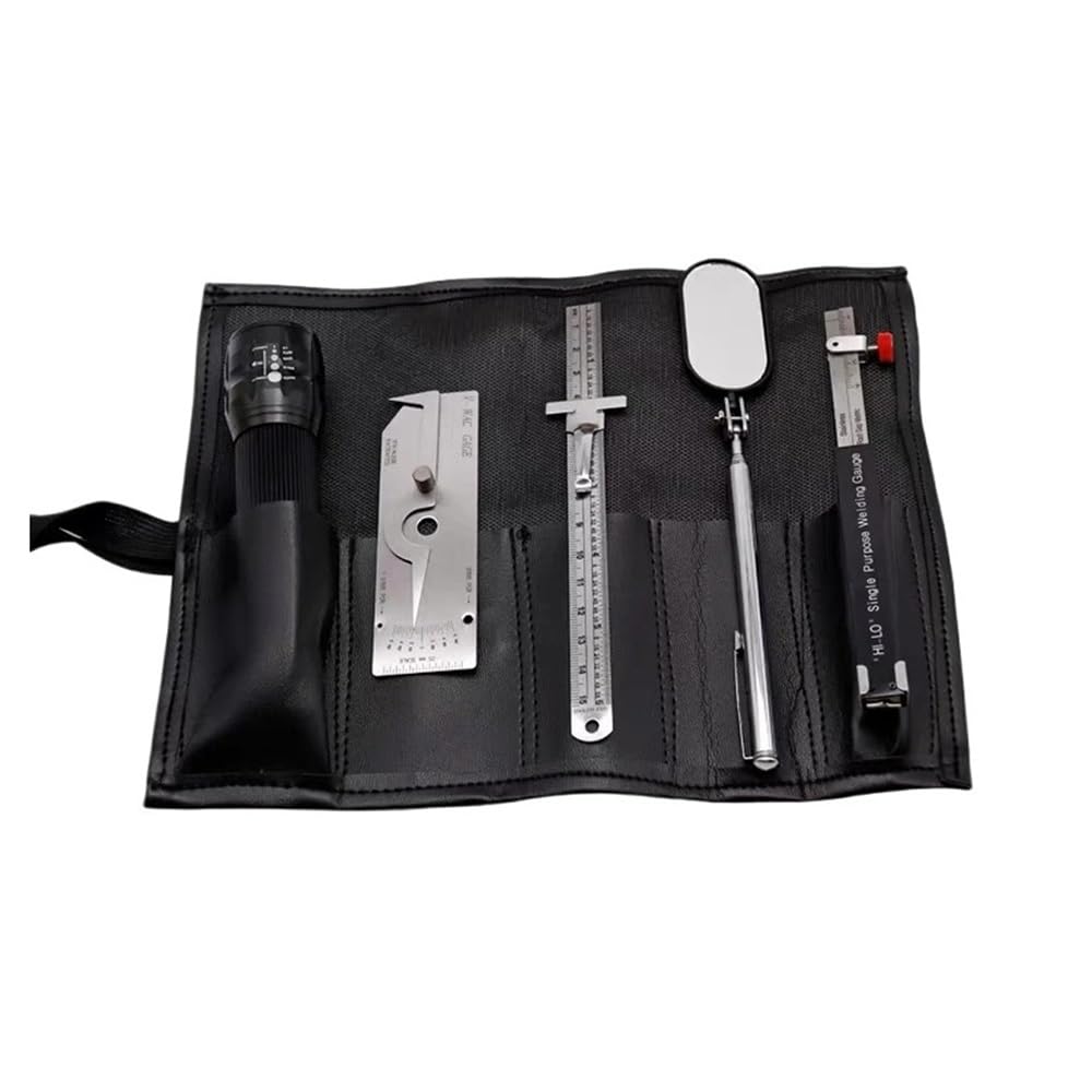 Kit de herramientas de calibre de soldadura con bolsa envolvente, calibre HI-LO, regla de 0-150 mm, espejo de inspección y linterna para mediciones precisas