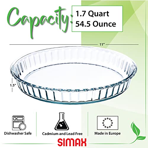 Simax Glass Pie Pan, 11 Inch Round Pie Plate, Glass Baking Dish, Fluted Pie Holder, Oven Safe Tray, Borosilicate Glass #TOP4