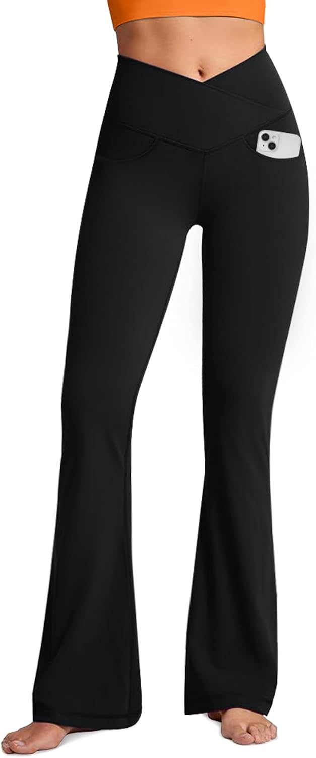 Flare Yoga Pants for Women with Pockets Crossover Flare Leggings Bootcut High Waisted Yoga Pants