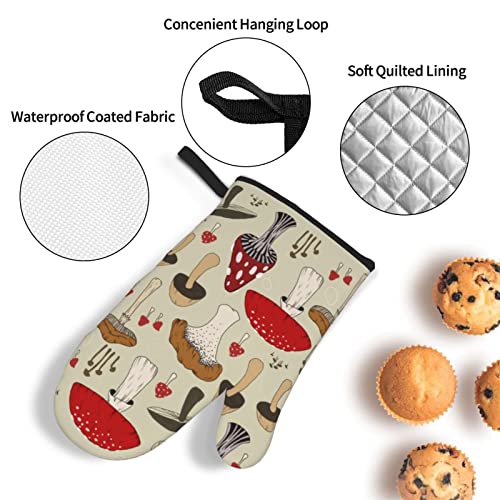 Amzy Mushrom Oven Mitts And Pot Holders Sets Of 4,Resistant Hot Pads With Polyester Non-Slip Bbq Gloves For Kitchen,Cooking,Baking,Grilling, One Size #TOP3